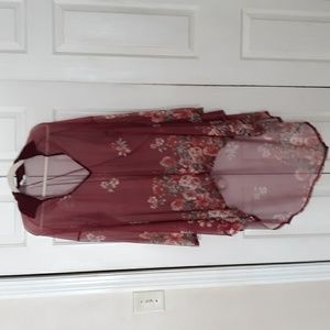 MYESPER beach lounge coverup pullover sheer burgundy floral medium